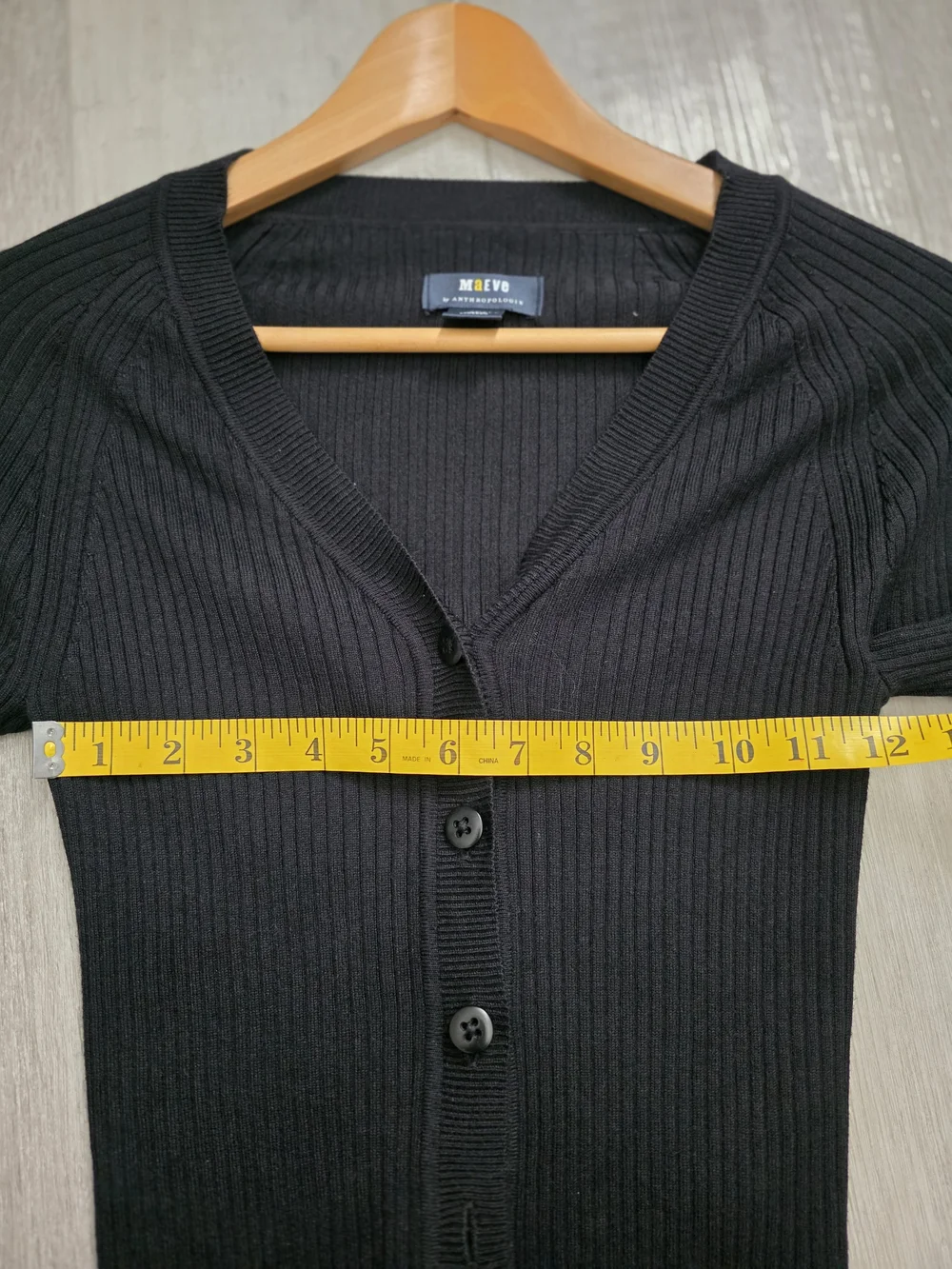 Maeve by Anthropologie Ribbed Knit Cropped Cardigan Black XXS - Picture 8 of 9